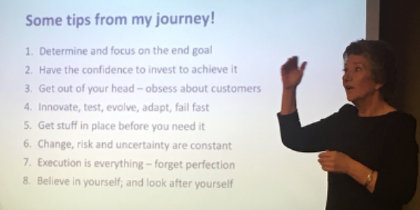 Bev Hurley, CBE, presenting at the From Single Mum to CBE event in Plymouth 